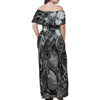 Pacific Beauty Girl Family Matching Off Shoulder Maxi Dress and Hawaiian Shirt Black Polyneisan Tribal Vintage Motif LT9 - Polynesian Pride