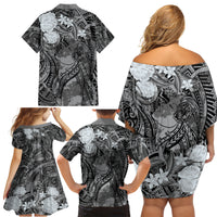 Pacific Beauty Girl Family Matching Off Shoulder Short Dress and Hawaiian Shirt Black Polyneisan Tribal Vintage Motif LT9 - Polynesian Pride
