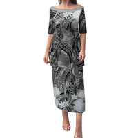 Pacific Beauty Girl Family Matching Puletasi and Hawaiian Shirt Black Polyneisan Tribal Vintage Motif LT9 Mom's Dress Black - Polynesian Pride
