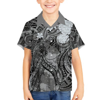 Pacific Beauty Girl Family Matching Puletasi and Hawaiian Shirt Black Polyneisan Tribal Vintage Motif LT9 Son's Shirt Black - Polynesian Pride