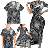 Pacific Beauty Girl Family Matching Short Sleeve Bodycon Dress and Hawaiian Shirt Black Polyneisan Tribal Vintage Motif LT9 - Polynesian Pride