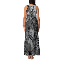 Pacific Beauty Girl Family Matching Tank Maxi Dress and Hawaiian Shirt Black Polyneisan Tribal Vintage Motif