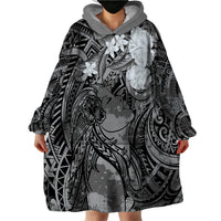Pacific Beauty Girl Wearable Blanket Hoodie Black Polyneisan Tribal Vintage Motif