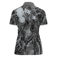 Pacific Beauty Girl Women Polo Shirt Black Polyneisan Tribal Vintage Motif