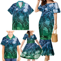 Pacific Beauty Girl Family Matching Mermaid Dress and Hawaiian Shirt Blue Polyneisan Tribal Vintage Motif LT9 - Polynesian Pride