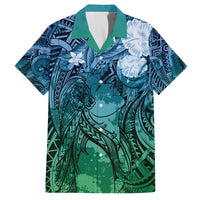 Pacific Beauty Girl Family Matching Off Shoulder Maxi Dress and Hawaiian Shirt Blue Polyneisan Tribal Vintage Motif LT9 Dad's Shirt - Short Sleeve Blue - Polynesian Pride