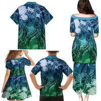 Pacific Beauty Girl Family Matching Puletasi and Hawaiian Shirt Blue Polyneisan Tribal Vintage Motif LT9 - Polynesian Pride