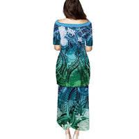 Pacific Beauty Girl Family Matching Puletasi and Hawaiian Shirt Blue Polyneisan Tribal Vintage Motif LT9 - Polynesian Pride
