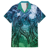 Pacific Beauty Girl Family Matching Short Sleeve Bodycon Dress and Hawaiian Shirt Blue Polyneisan Tribal Vintage Motif LT9 Dad's Shirt - Short Sleeve Blue - Polynesian Pride