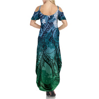 Pacific Beauty Girl Family Matching Summer Maxi Dress and Hawaiian Shirt Blue Polyneisan Tribal Vintage Motif LT9 - Polynesian Pride