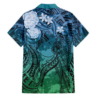 Pacific Beauty Girl Family Matching Tank Maxi Dress and Hawaiian Shirt Blue Polyneisan Tribal Vintage Motif