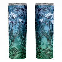 Pacific Beauty Girl Skinny Tumbler Blue Polyneisan Tribal Vintage Motif LT9 Blue - Polynesian Pride