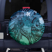 Pacific Beauty Girl Spare Tire Cover Blue Polyneisan Tribal Vintage Motif