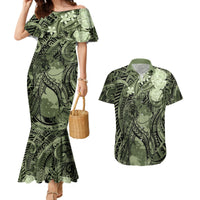 Pacific Beauty Girl Couples Matching Mermaid Dress and Hawaiian Shirt Green Polyneisan Tribal Vintage Motif LT9 Green - Polynesian Pride