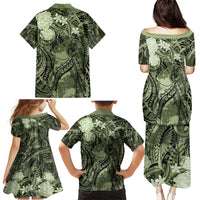 Pacific Beauty Girl Family Matching Puletasi and Hawaiian Shirt Green Polyneisan Tribal Vintage Motif LT9 - Polynesian Pride