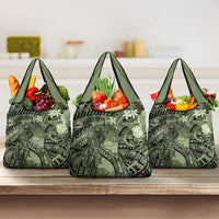 Pacific Beauty Girl Grocery Bag Green Polyneisan Tribal Vintage Motif