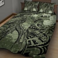 Pacific Beauty Girl Quilt Bed Set Green Polyneisan Tribal Vintage Motif