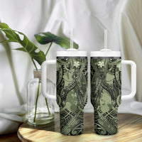 Pacific Beauty Girl Tumbler With Handle Green Polyneisan Tribal Vintage Motif