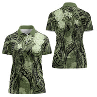 Pacific Beauty Girl Women Polo Shirt Green Polyneisan Tribal Vintage Motif LT9 - Polynesian Pride