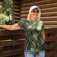 Pacific Beauty Girl Women Polo Shirt Green Polyneisan Tribal Vintage Motif LT9 - Polynesian Pride