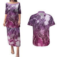 Pacific Beauty Girl Couples Matching Puletasi and Hawaiian Shirt Pink Polyneisan Tribal Vintage Motif LT9 Pink - Polynesian Pride