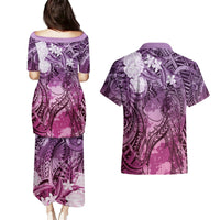 Pacific Beauty Girl Couples Matching Puletasi and Hawaiian Shirt Pink Polyneisan Tribal Vintage Motif LT9 - Polynesian Pride