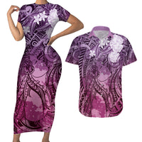 Pacific Beauty Girl Couples Matching Short Sleeve Bodycon Dress and Hawaiian Shirt Pink Polyneisan Tribal Vintage Motif LT9 Pink - Polynesian Pride