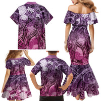 Pacific Beauty Girl Family Matching Mermaid Dress and Hawaiian Shirt Pink Polyneisan Tribal Vintage Motif LT9 - Polynesian Pride