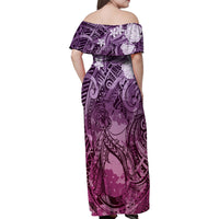 Pacific Beauty Girl Family Matching Off Shoulder Maxi Dress and Hawaiian Shirt Pink Polyneisan Tribal Vintage Motif LT9 - Polynesian Pride