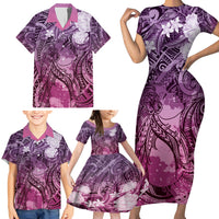 Pacific Beauty Girl Family Matching Short Sleeve Bodycon Dress and Hawaiian Shirt Pink Polyneisan Tribal Vintage Motif LT9 - Polynesian Pride