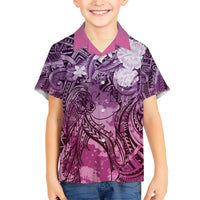 Pacific Beauty Girl Family Matching Short Sleeve Bodycon Dress and Hawaiian Shirt Pink Polyneisan Tribal Vintage Motif LT9 Son's Shirt Pink - Polynesian Pride