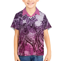 Pacific Beauty Girl Family Matching Tank Maxi Dress and Hawaiian Shirt Pink Polyneisan Tribal Vintage Motif