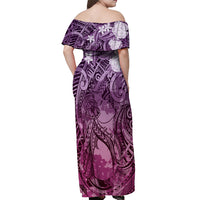 Pacific Beauty Girl Off Shoulder Maxi Dress Pink Polyneisan Tribal Vintage Motif
