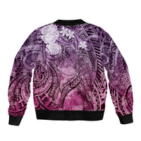 Pacific Beauty Girl Sleeve Zip Bomber Jacket Pink Polyneisan Tribal Vintage Motif