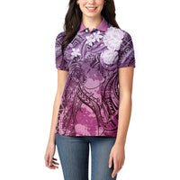 Pacific Beauty Girl Women Polo Shirt Pink Polyneisan Tribal Vintage Motif LT9 - Polynesian Pride