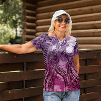 Pacific Beauty Girl Women Polo Shirt Pink Polyneisan Tribal Vintage Motif LT9 - Polynesian Pride