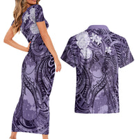 Pacific Beauty Girl Couples Matching Short Sleeve Bodycon Dress and Hawaiian Shirt Violet Polyneisan Tribal Vintage Motif LT9 - Polynesian Pride