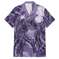 Pacific Beauty Girl Family Matching Off Shoulder Maxi Dress and Hawaiian Shirt Violet Polyneisan Tribal Vintage Motif LT9 Dad's Shirt - Short Sleeve Violet - Polynesian Pride