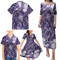 Pacific Beauty Girl Family Matching Puletasi and Hawaiian Shirt Violet Polyneisan Tribal Vintage Motif LT9 - Polynesian Pride