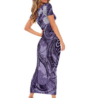 Pacific Beauty Girl Family Matching Short Sleeve Bodycon Dress and Hawaiian Shirt Violet Polyneisan Tribal Vintage Motif LT9 - Polynesian Pride