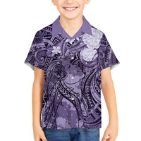 Pacific Beauty Girl Family Matching Tank Maxi Dress and Hawaiian Shirt Violet Polyneisan Tribal Vintage Motif