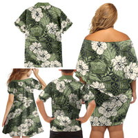Tongan Kupesi Ngatu Hibiscus Vintage Motif Family Matching Off Shoulder Short Dress and Hawaiian Shirt LT9 - Polynesian Pride