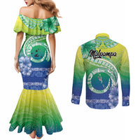 Malpampa Vanuatu Couples Matching Mermaid Dress and Long Sleeve Button Shirt Hibiscus Sand Drawing with Pacific Pattern LT9 - Polynesian Pride