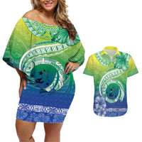 Malpampa Vanuatu Couples Matching Off Shoulder Short Dress and Hawaiian Shirt Hibiscus Sand Drawing with Pacific Pattern