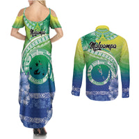 Malpampa Vanuatu Couples Matching Summer Maxi Dress and Long Sleeve Button Shirt Hibiscus Sand Drawing with Pacific Pattern