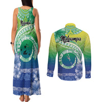Malpampa Vanuatu Couples Matching Tank Maxi Dress and Long Sleeve Button Shirt Hibiscus Sand Drawing with Pacific Pattern