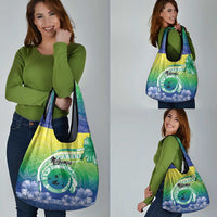 Malpampa Vanuatu Grocery Bag Hibiscus Sand Drawing with Pacific Pattern