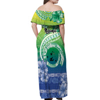 Malpampa Vanuatu Off Shoulder Maxi Dress Hibiscus Sand Drawing with Pacific Pattern