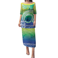 Malpampa Vanuatu Puletasi Hibiscus Sand Drawing with Pacific Pattern LT9 Long Dress Green Art - Polynesian Pride