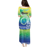 Malpampa Vanuatu Puletasi Hibiscus Sand Drawing with Pacific Pattern LT9 - Polynesian Pride